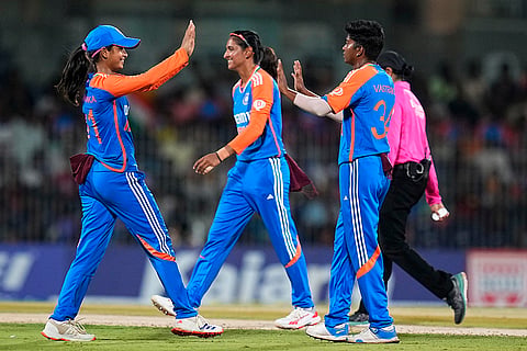 Pooja Vastrakar celebrates wicket of Laura Wolvaardt
